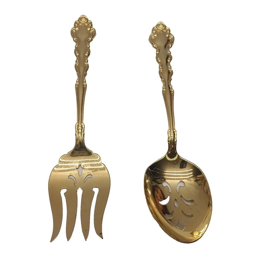 Oneida Community Gold/  LARGE PIERCED‎ SPOON & MEAT FORK Flatware